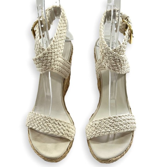 STUART WEITZMAN ESPADRILLE WEDGE SANDAL Size 10 Ivory Nude ALEX Crochet Platform - Picture 3 of 9